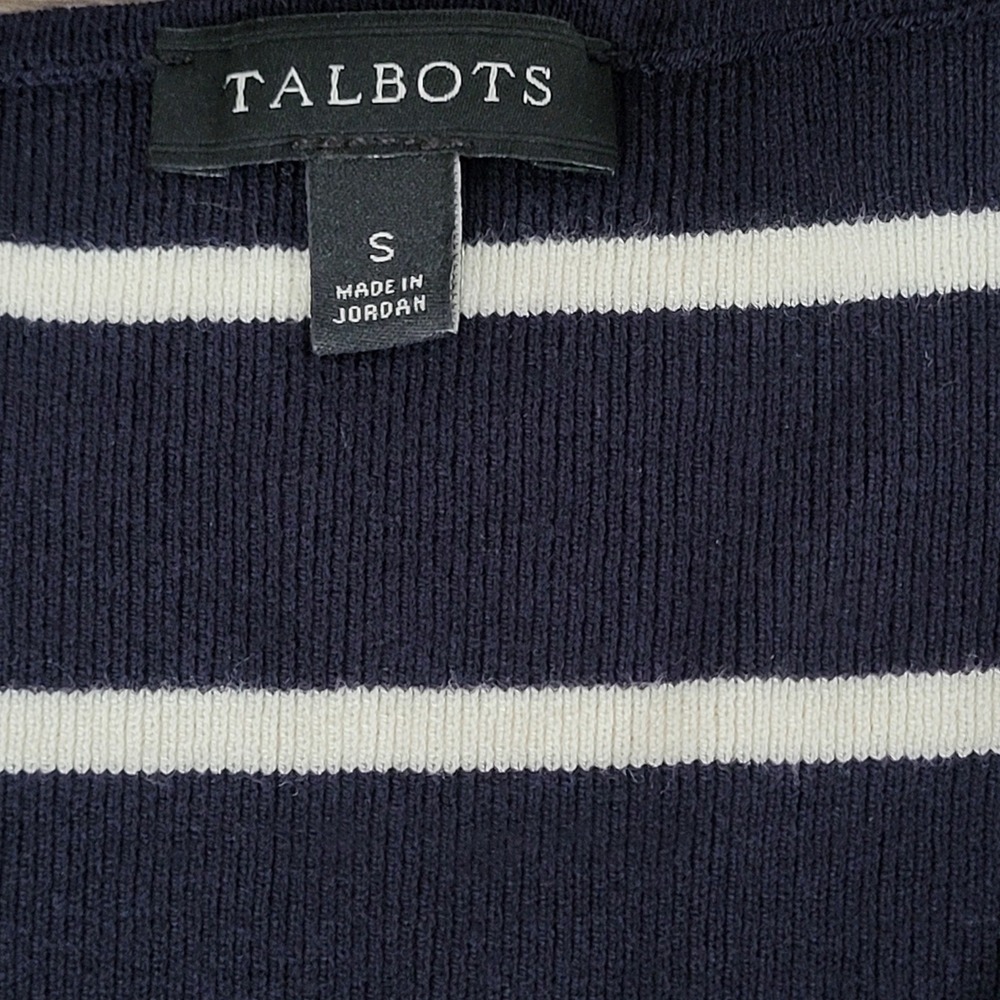 Talbots Womens Navy Blue White Striped Chevron V-Neck Knit Sweater Preppy Size S - Picture 5 of 8